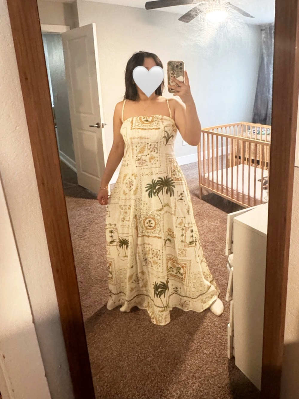 Boho Cream Palm Print Maxi Dress – Flowy Summer Vacation Dress L PAPER HEART